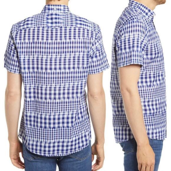 NWT 1901 Blue & White Slim Fit Check Short Sleeve - Picture 2 of 11